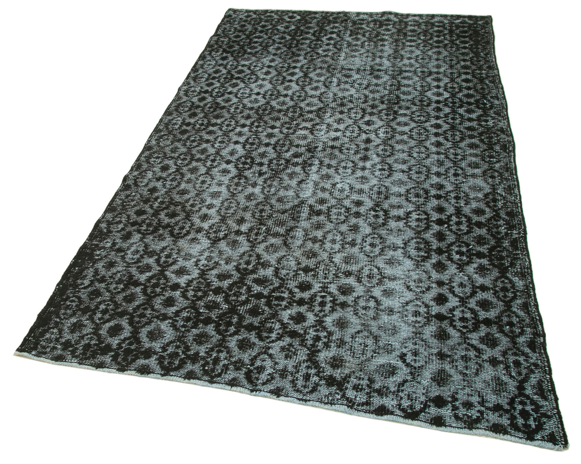 Handwoven overdyed turkish 1970s 138 cm x 233 cm black carpet