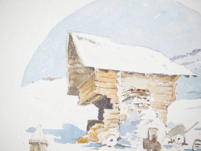 René leverd: switzerland, the sheepfold of lagnau, original signed watercolor