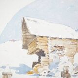 René leverd: switzerland, the sheepfold of lagnau, original signed watercolor