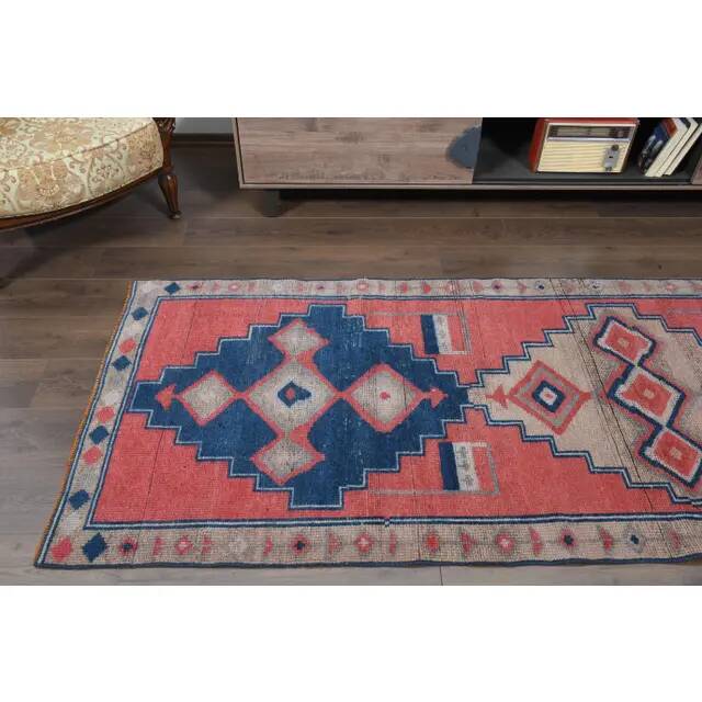 Tapis en laine et coton fait main Oushak turc des années 1970, 104x307.