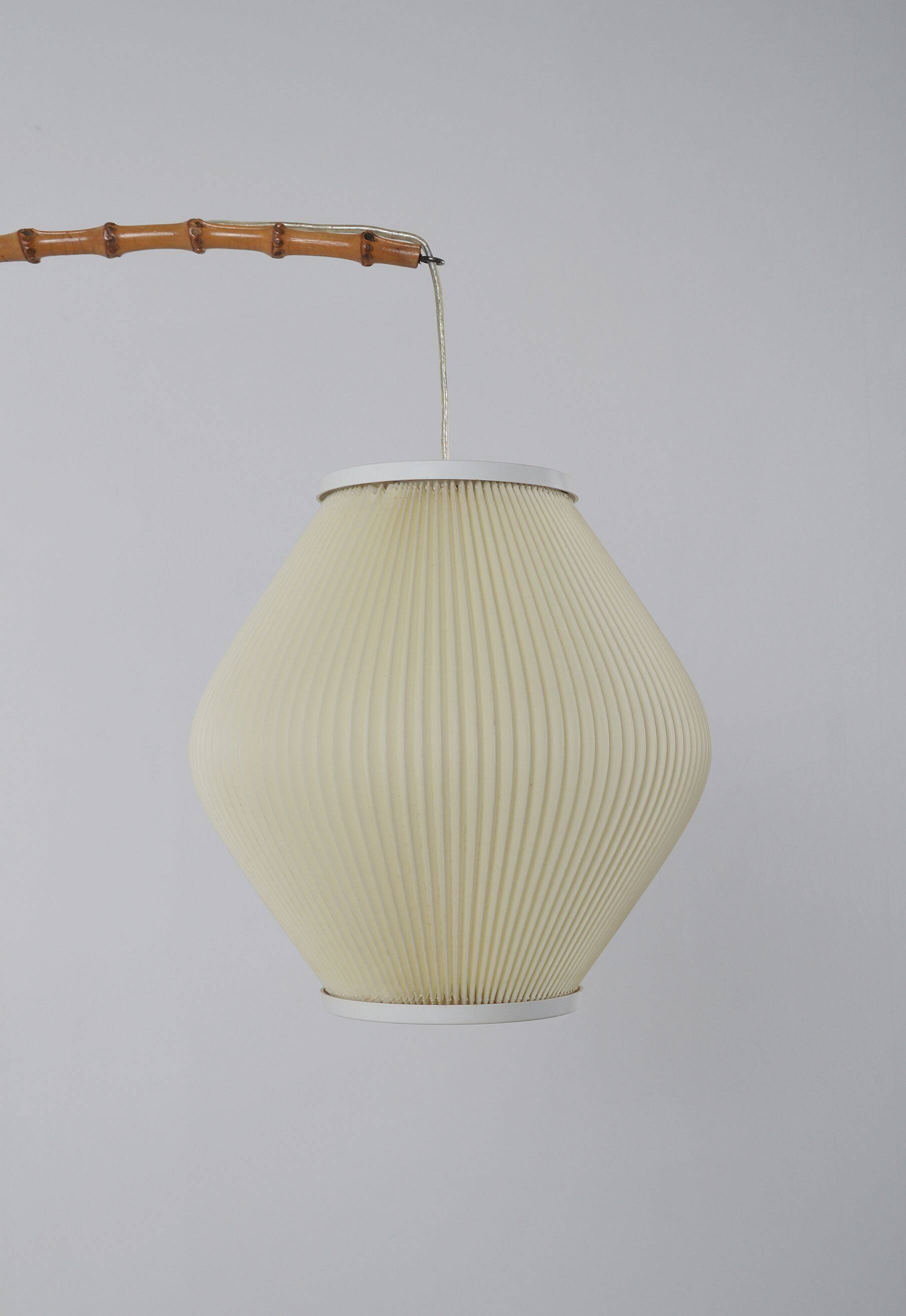 Danish wall lamp with wooden arch and pearl shade lampshade, 1960s