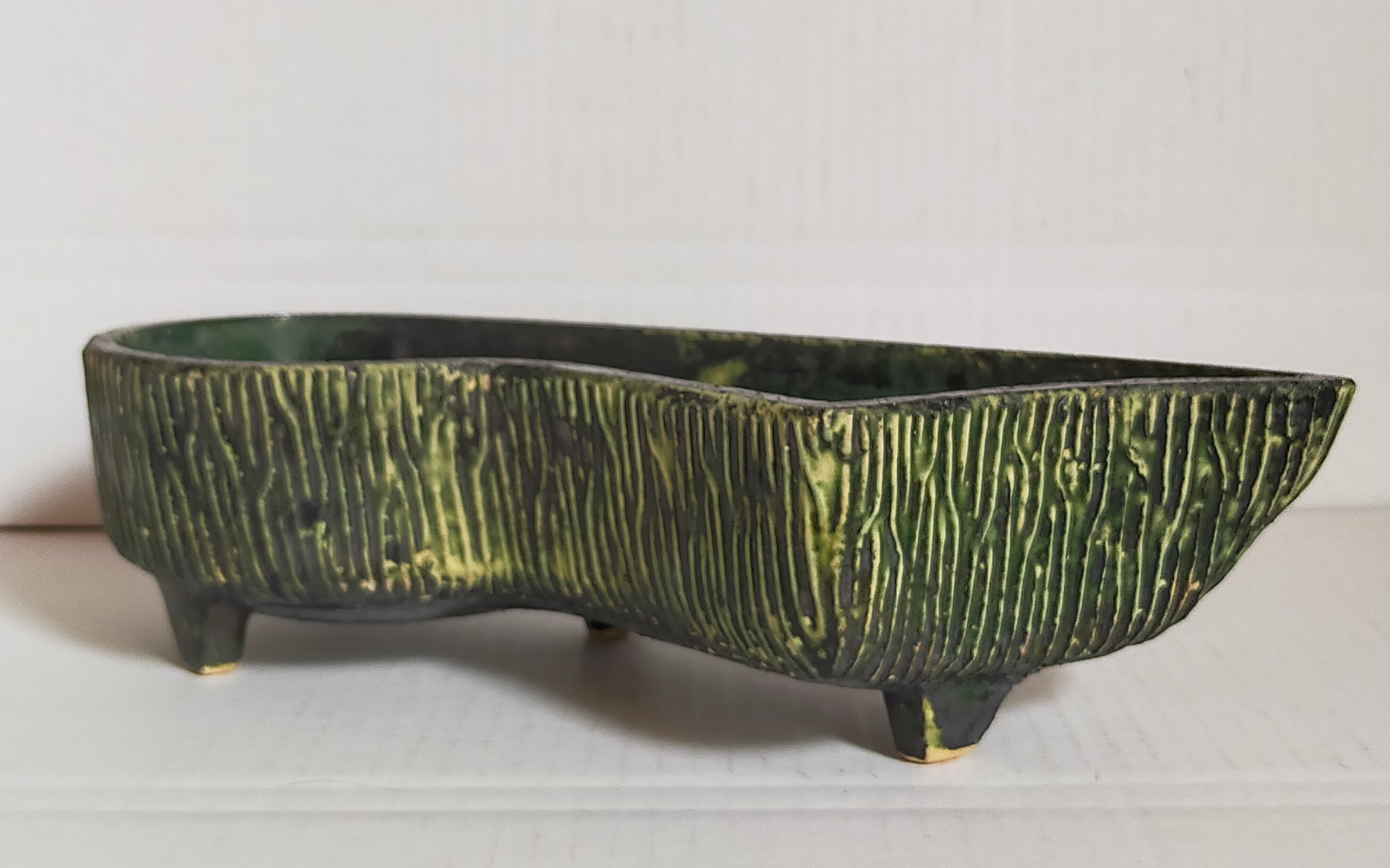 Vintage free-form tripod ceramic cactus planter