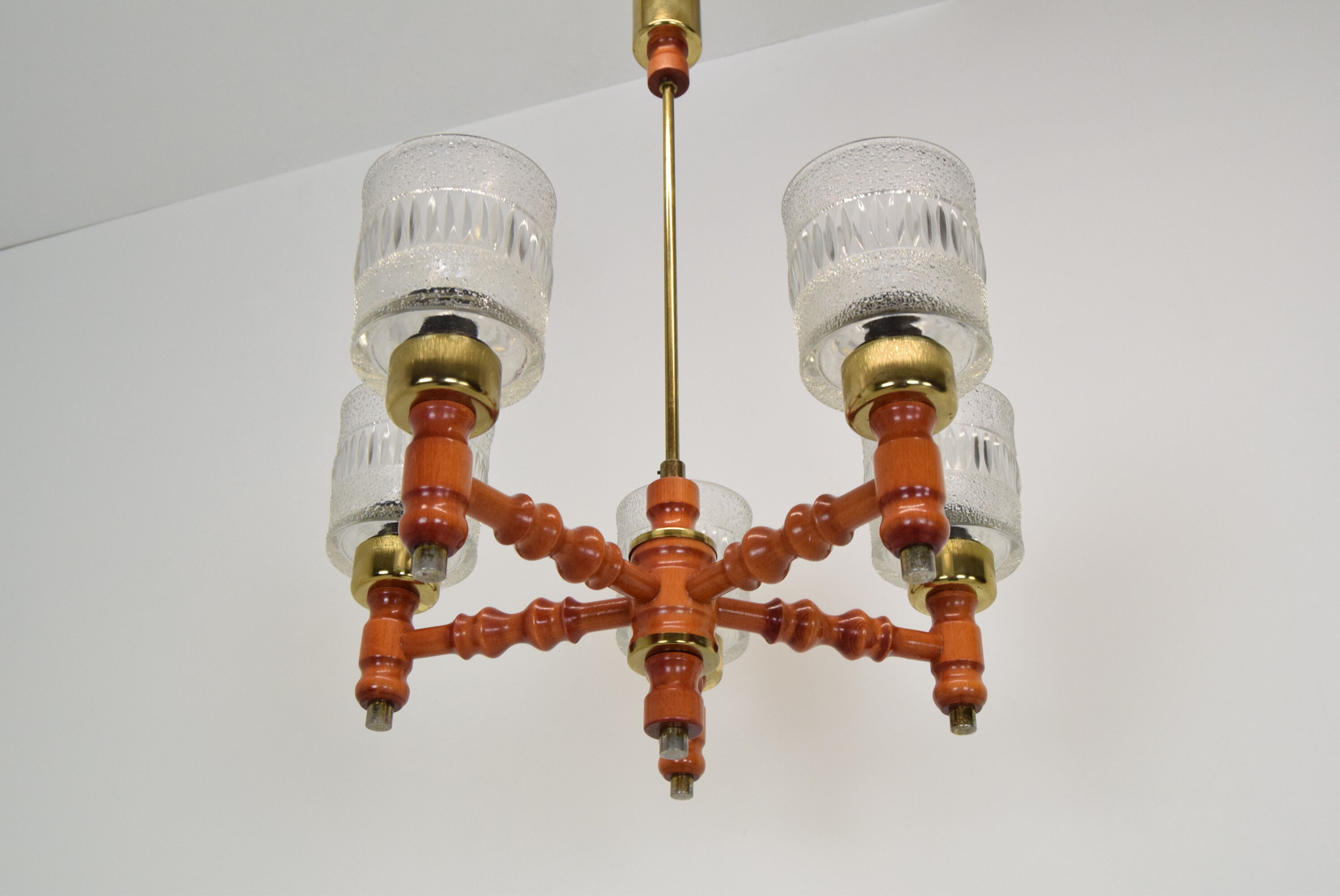 Mid-century Wood Chandelier by Instala Jilove u Decina,1960's