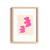 Peinture oiseaux rose fluo sur papier - illustration et tableau signé Eawy