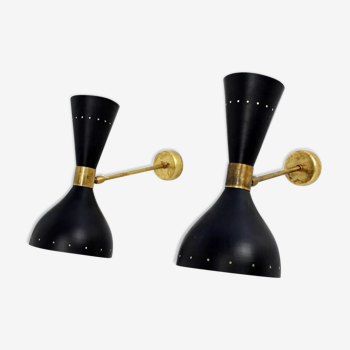 Pair Italian Wall Lamps Moonlight Black