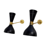 Pair Italian Wall Lamps Moonlight Black