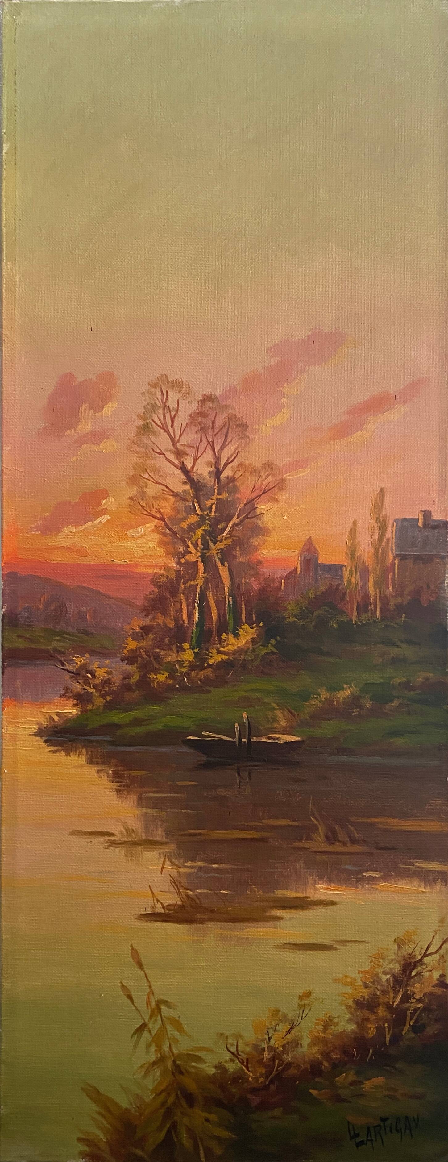 Suite of 4 paintings HST "The four seasons" by L. Lartigan XIX° / XX°