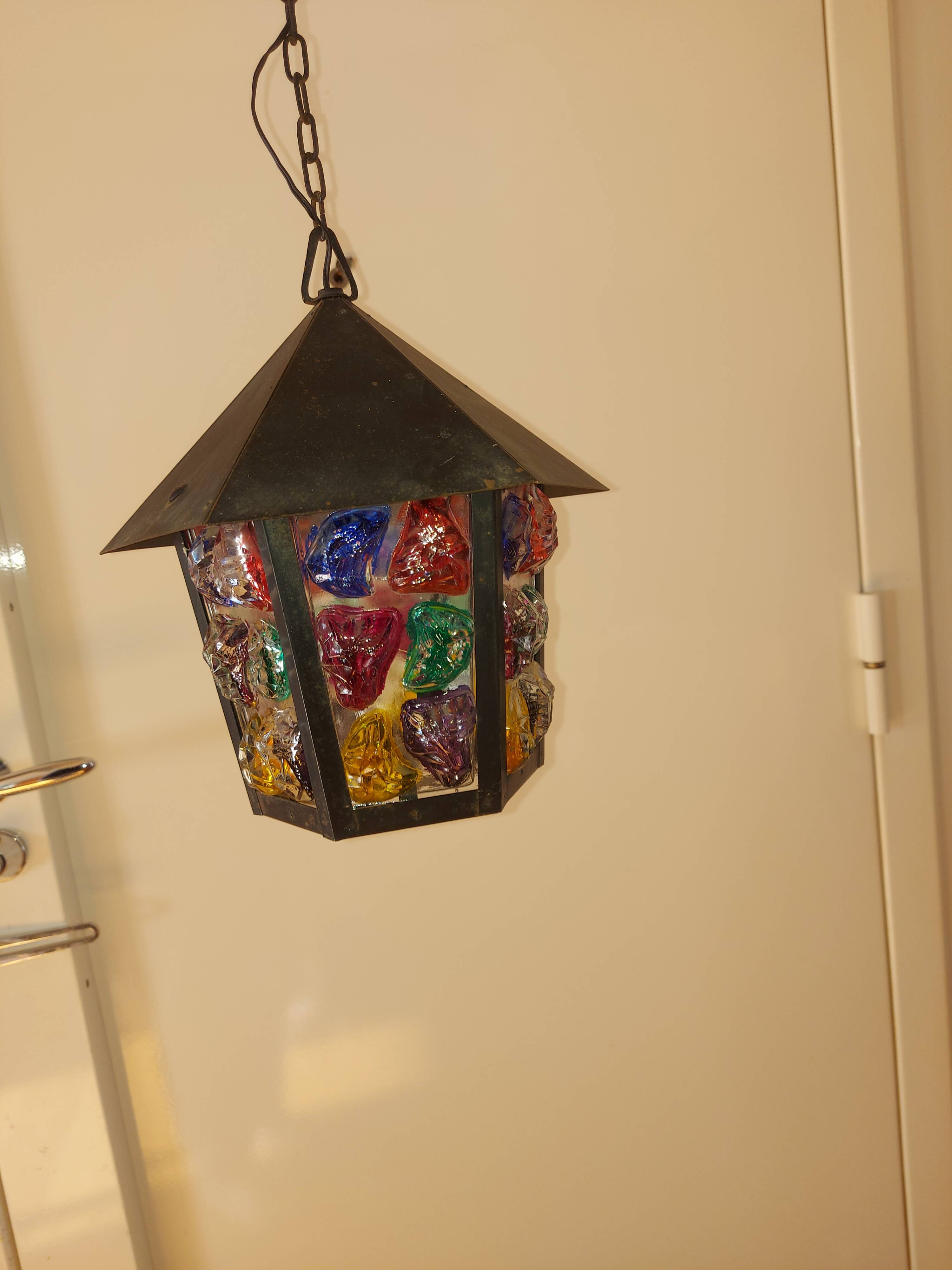 Pendant light, stained glass vestibule lantern