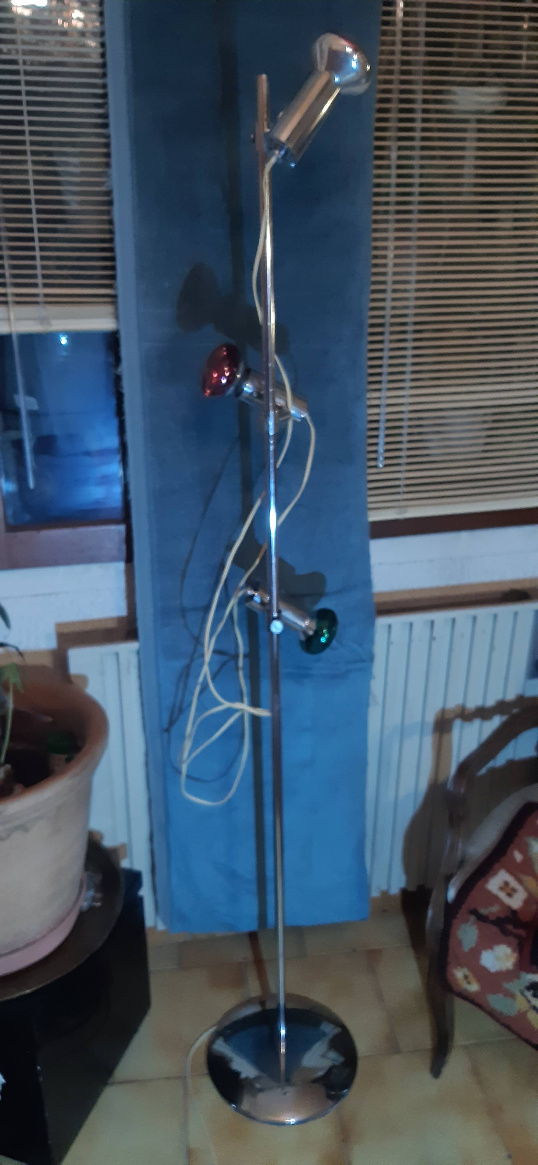 Vintage floor lamp 3 chrome spots France 1970