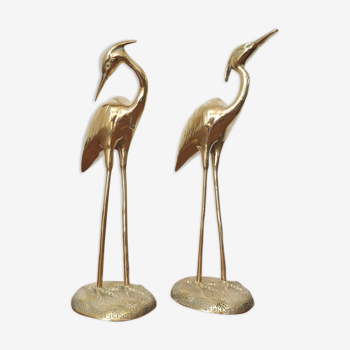 Couple large herons in polished golden brass