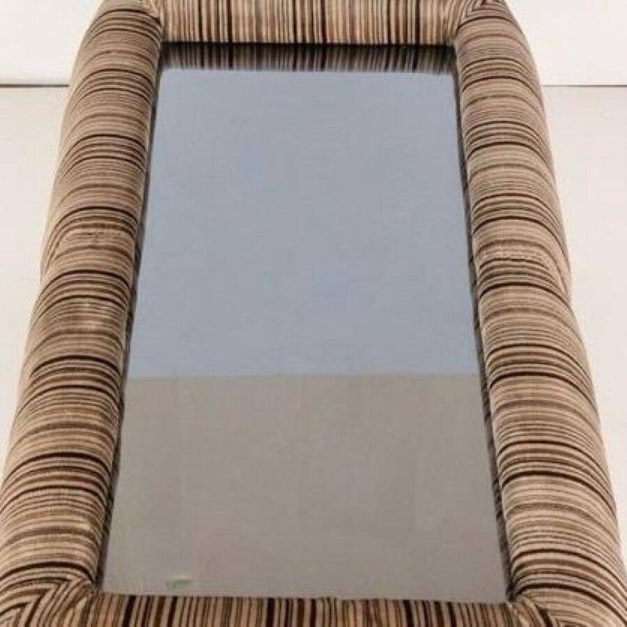 1970s vintage coffee table with velvet frame and glass top