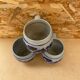 Set of 3 Beer Pint Mugs Stoneware Grey Vintage Blue Flower Decor