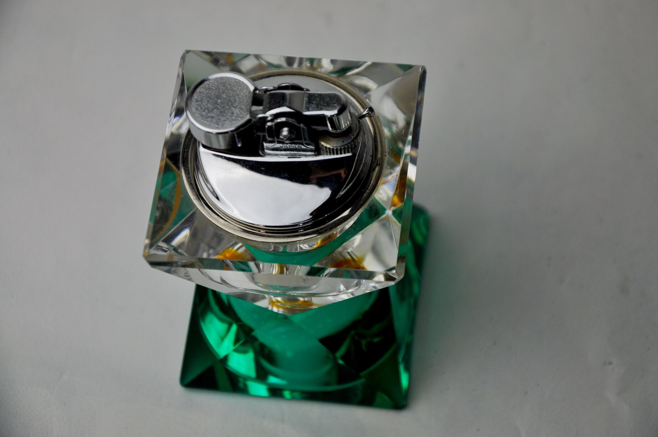 Lighter faceted by Seguso, green and transparent murano glass, Italy, 1970