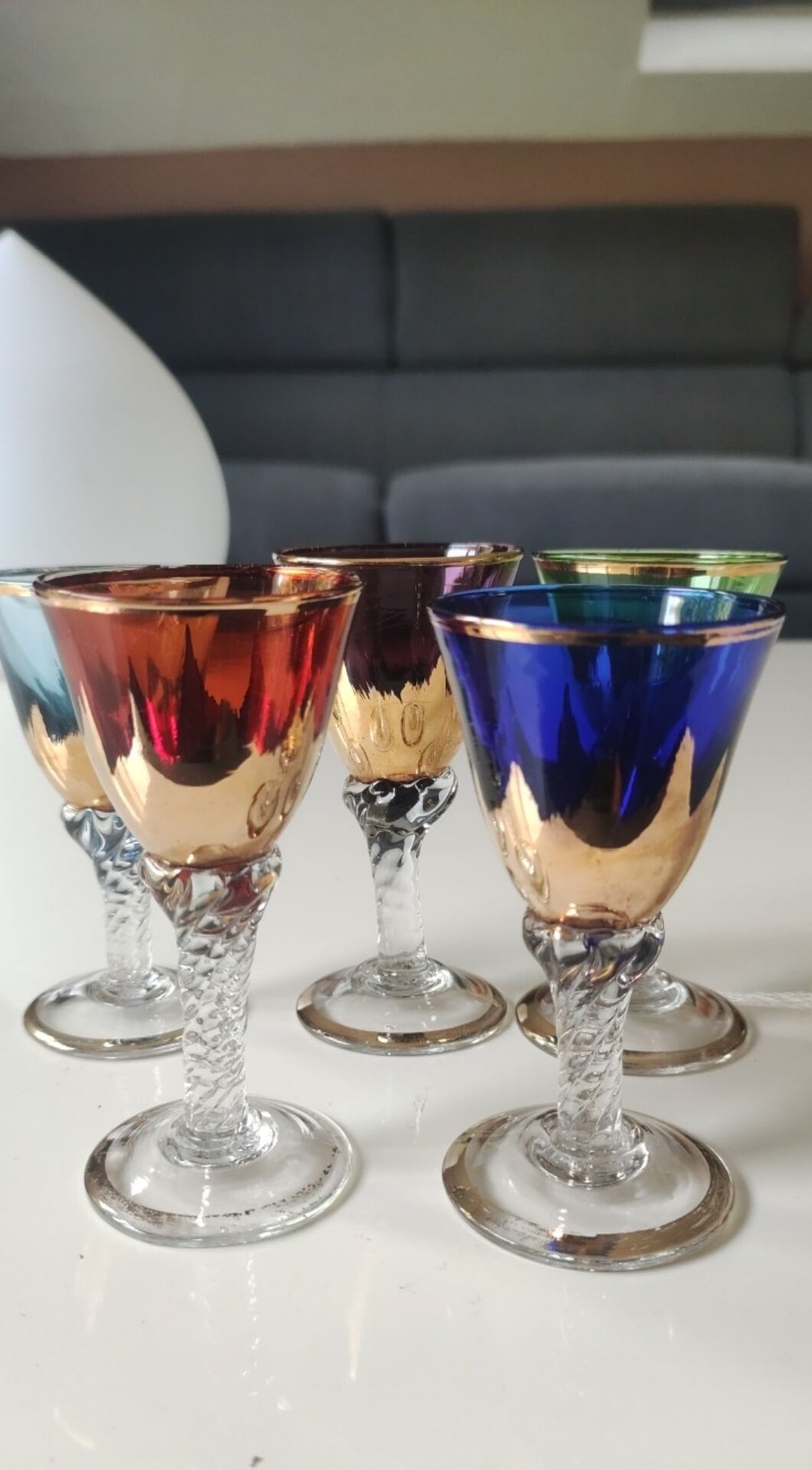 Lot 5 Glasses Digestif/Liqueur. Flamed decoration. Murano 1950