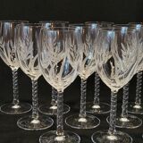 12 White Wine Glasses in Arques Crystal, Fleury Cut Flamépis Pattern