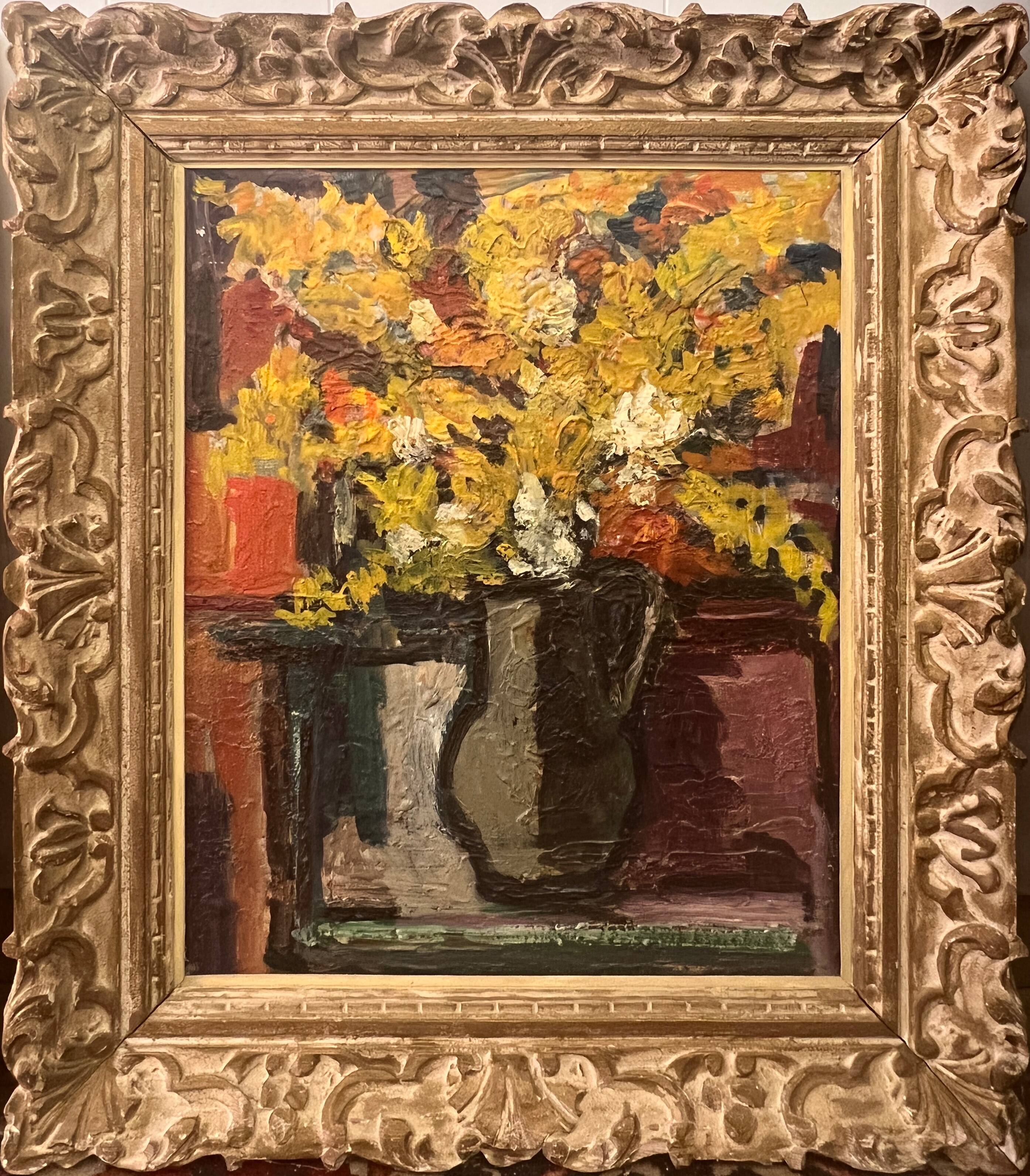 Huile sur carton - Bouquet de fleurs