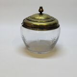 Ancien pot à sucre en verre taillé et métal