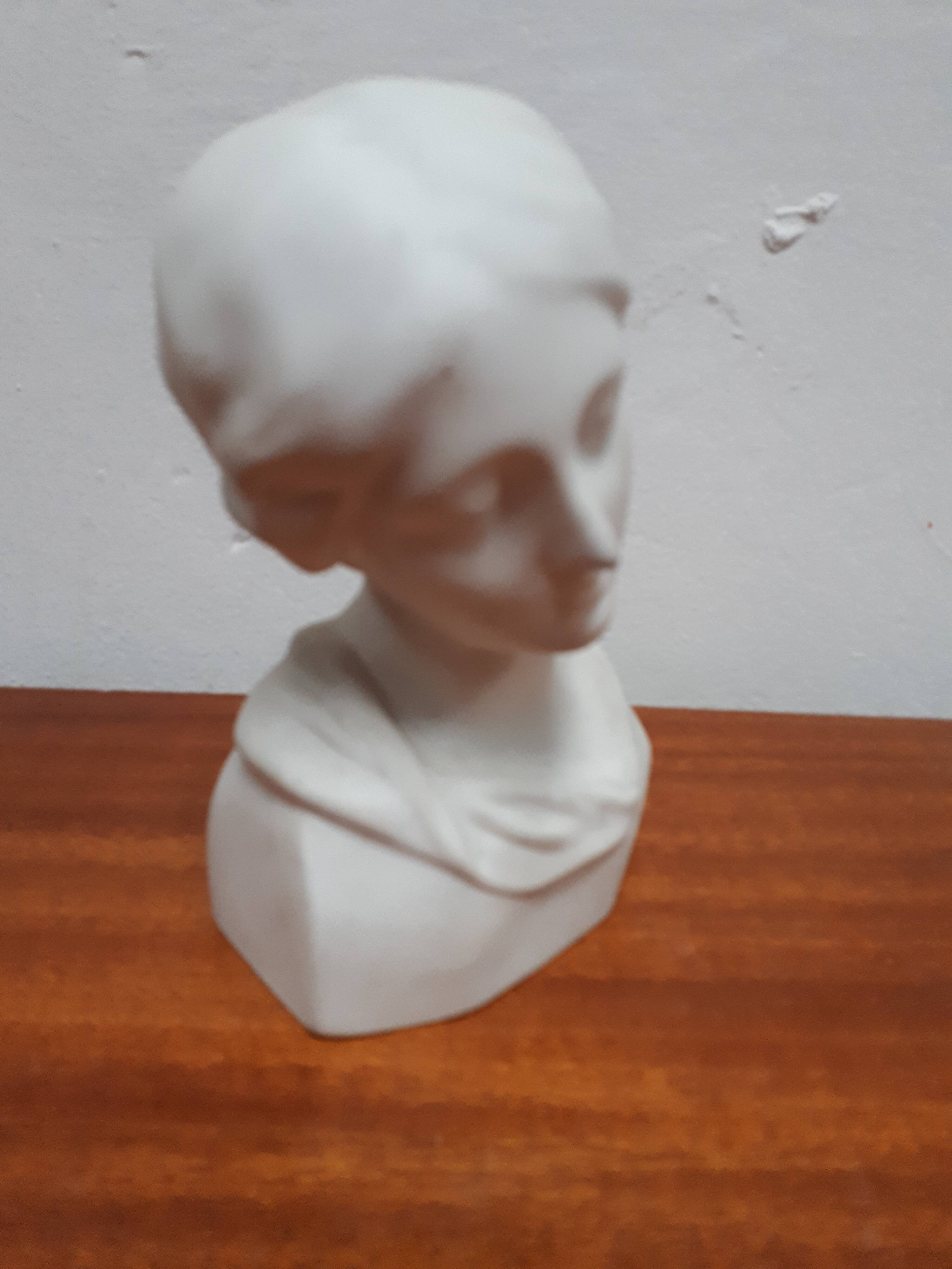 Bust biscuit porcelain Limoges young woman head after Donatello
