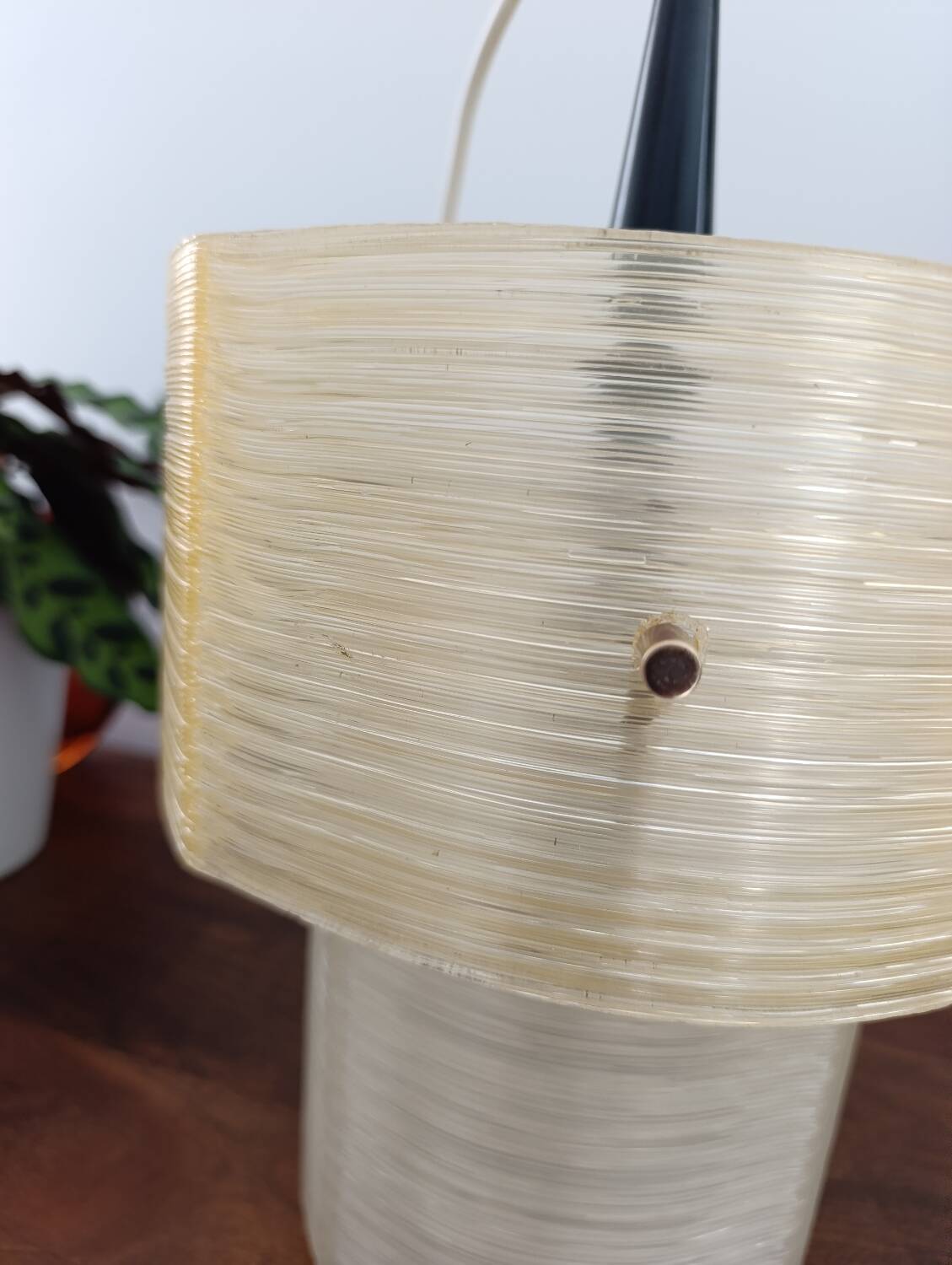 Plexiglas pendant light, two-tone ribbed plastic, 1970