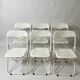 chaises pliantes en métal perforée, design vintage annees 1970