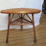 Rattan table, triangular, vintage.