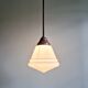 Large Art Deco pendant light in white opaline glass, conical, 1920s-30s