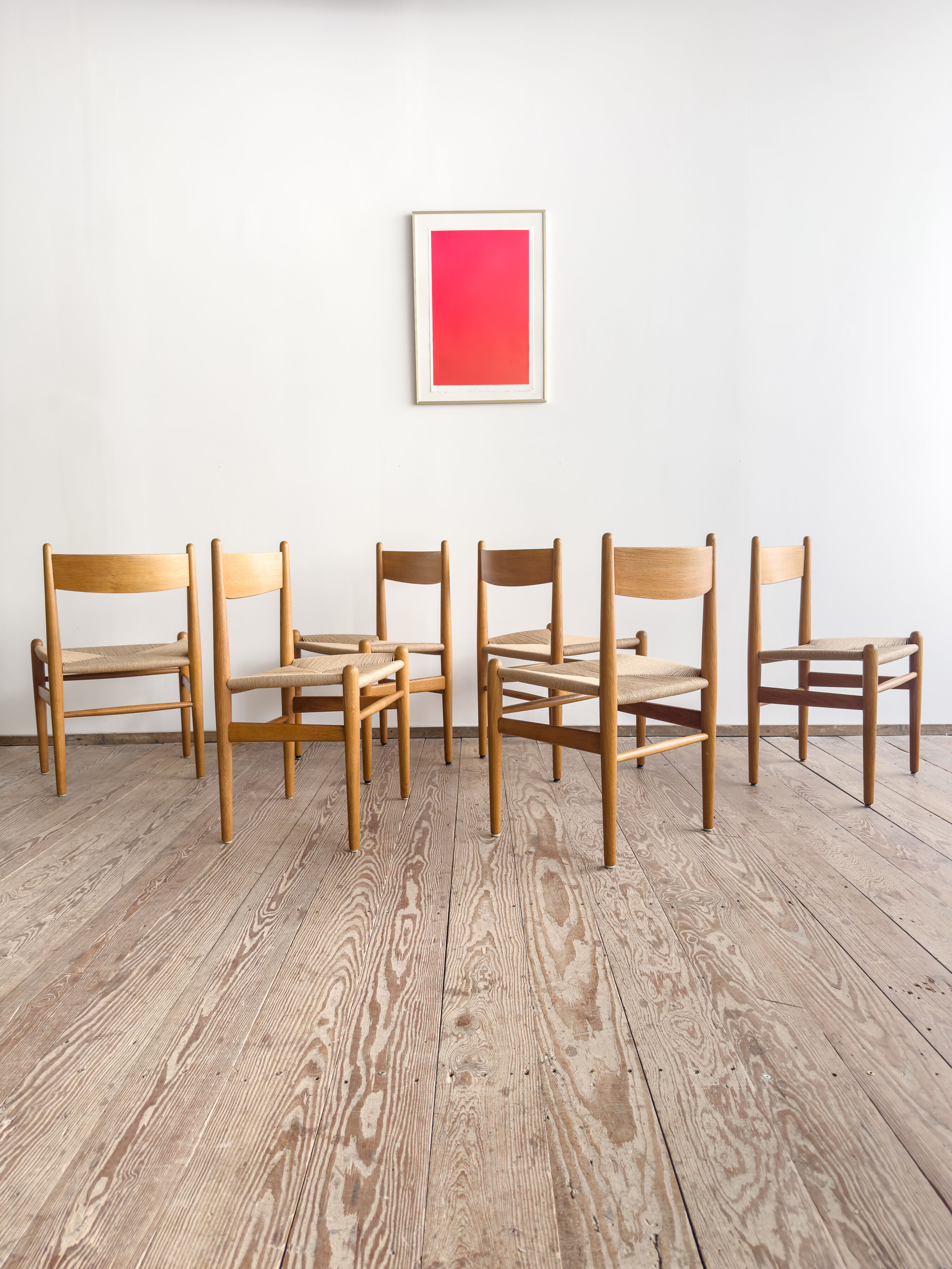 Ensemble de 6 chaises CH36 de Hans J. Wegner en chêne, corde danoise
