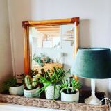 Vintage mirror in rattan and leather - 64x49cm