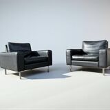 Lot de 2 fauteuils en cuir au design vintage