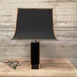 lampe laquée noire et laiton abat jour pagode vintage 1970