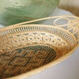 Vintage rattan woven color honey and green trash
