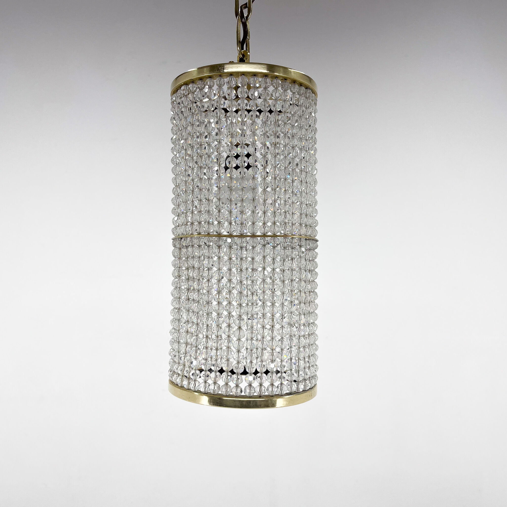 1960s brass & crytal chandelier by Preciosa Glassworks, Czechoslovakia
