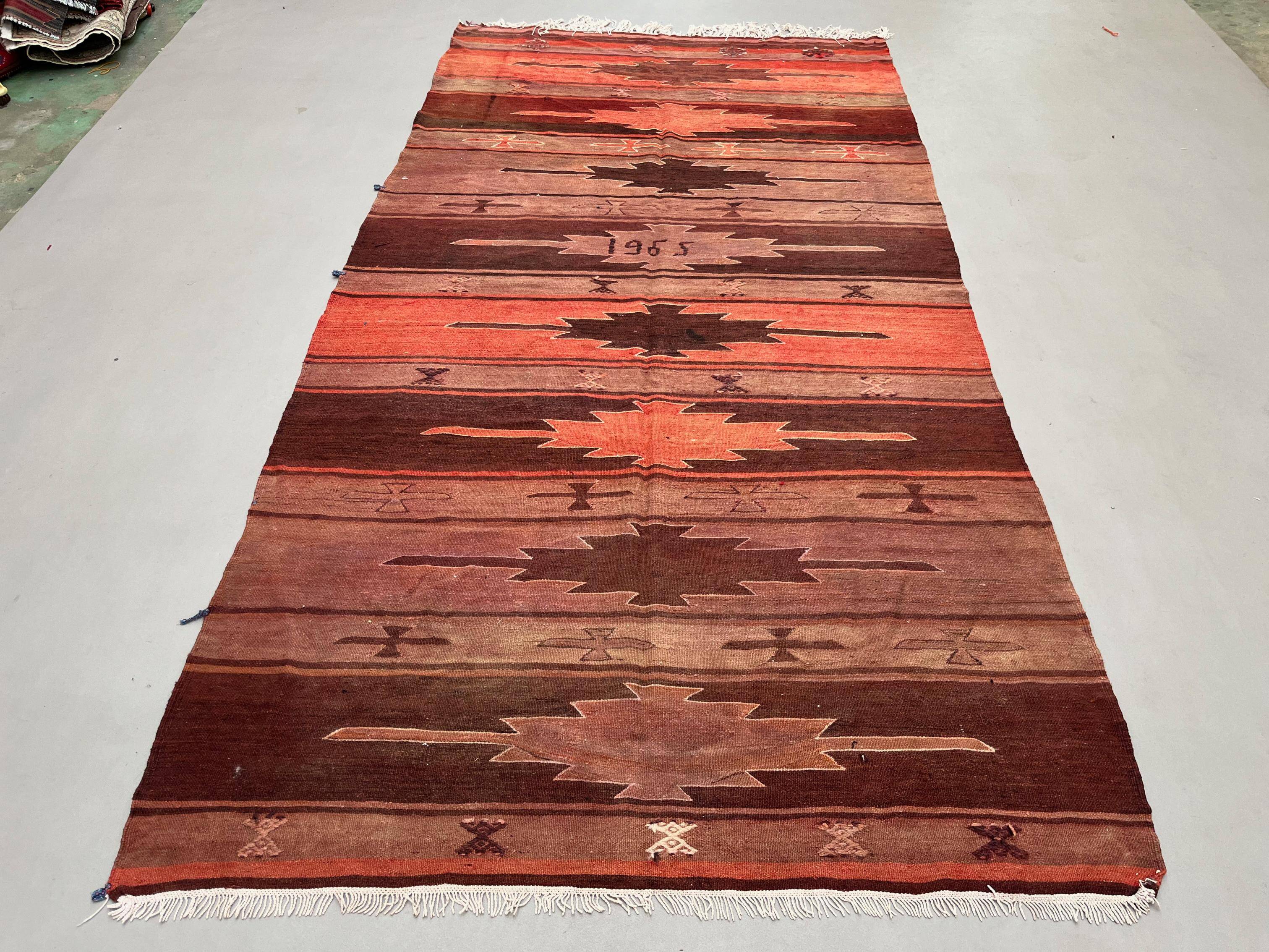 Large Vintage Turkish Kilim Rug 327x167 cm Wool Kelim