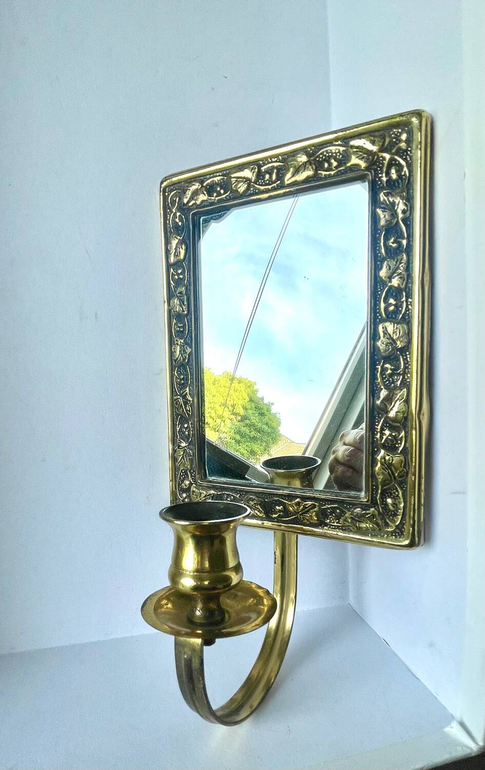 Vintage  Brass Wall mirrored Candle Sconce