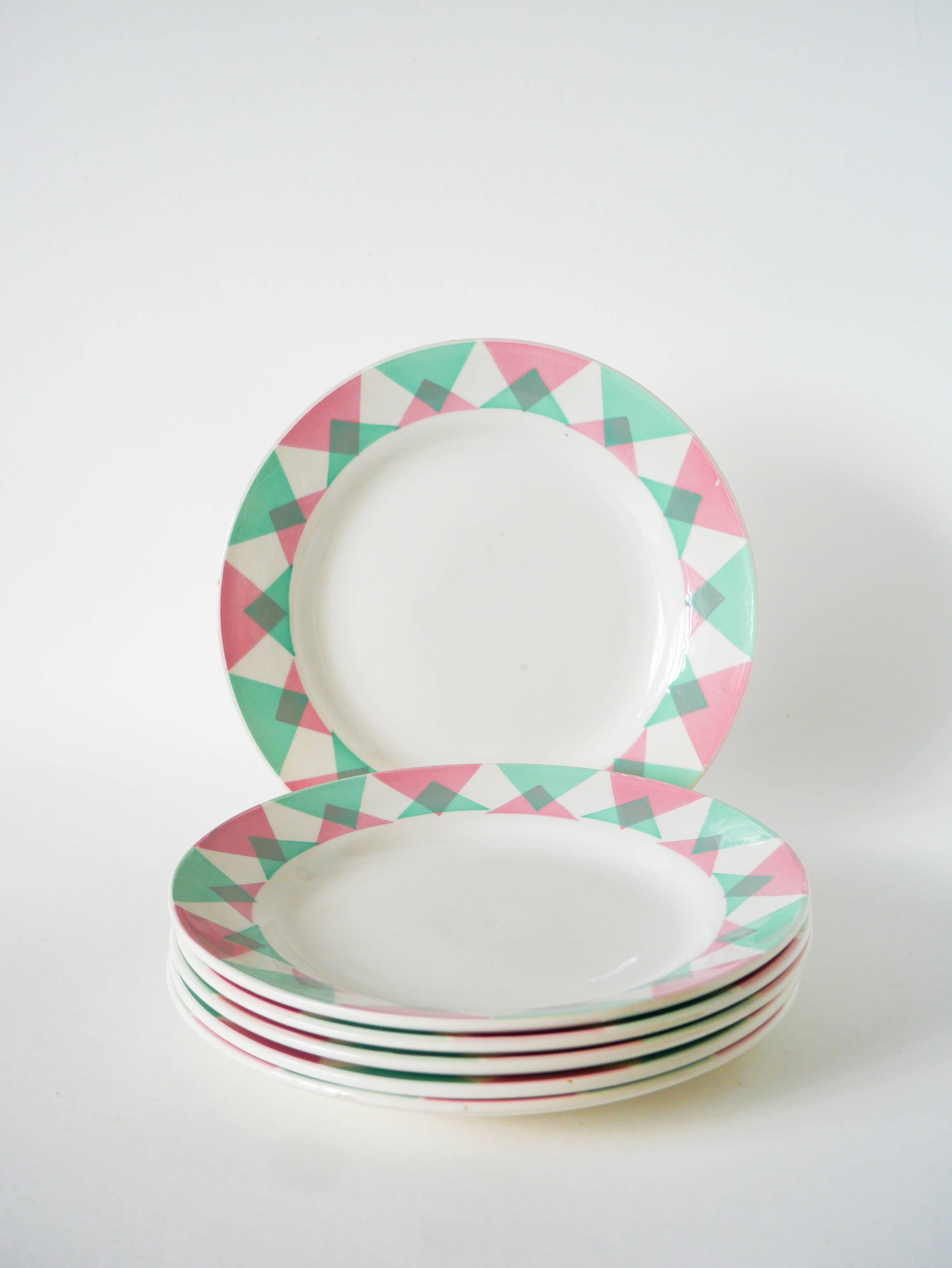 Set of 5 dessert plates, Digoin Sarreguemines model Arlequin, 1960.