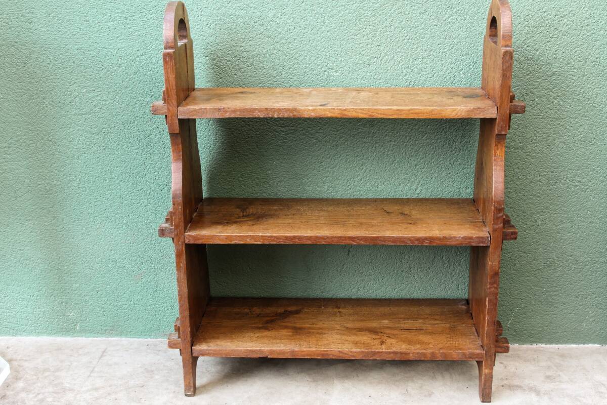 Brutalist oak shelving unit, 1950s