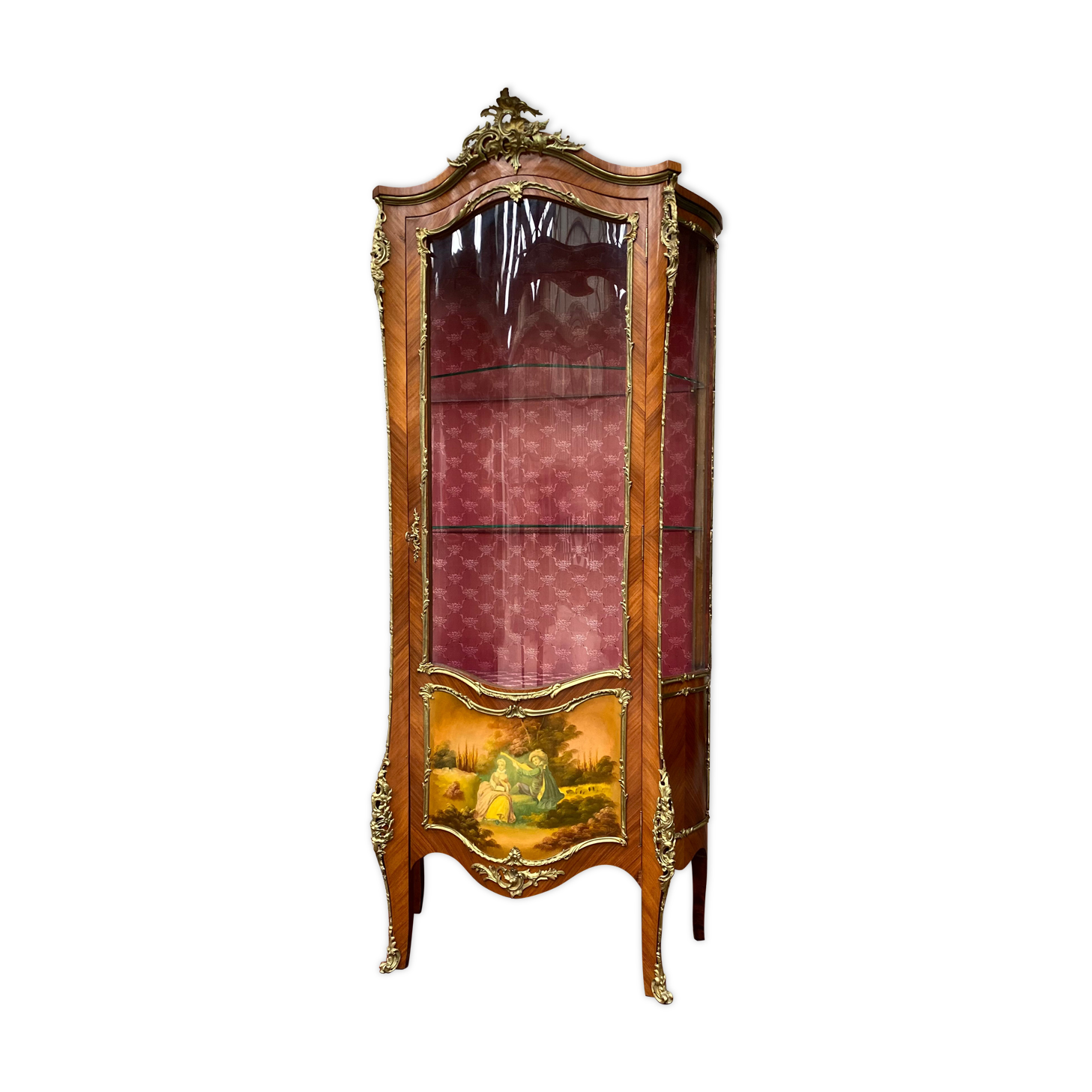 Curved showcase in marquetry Louis XV style