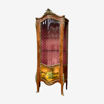 Curved showcase in marquetry Louis XV style