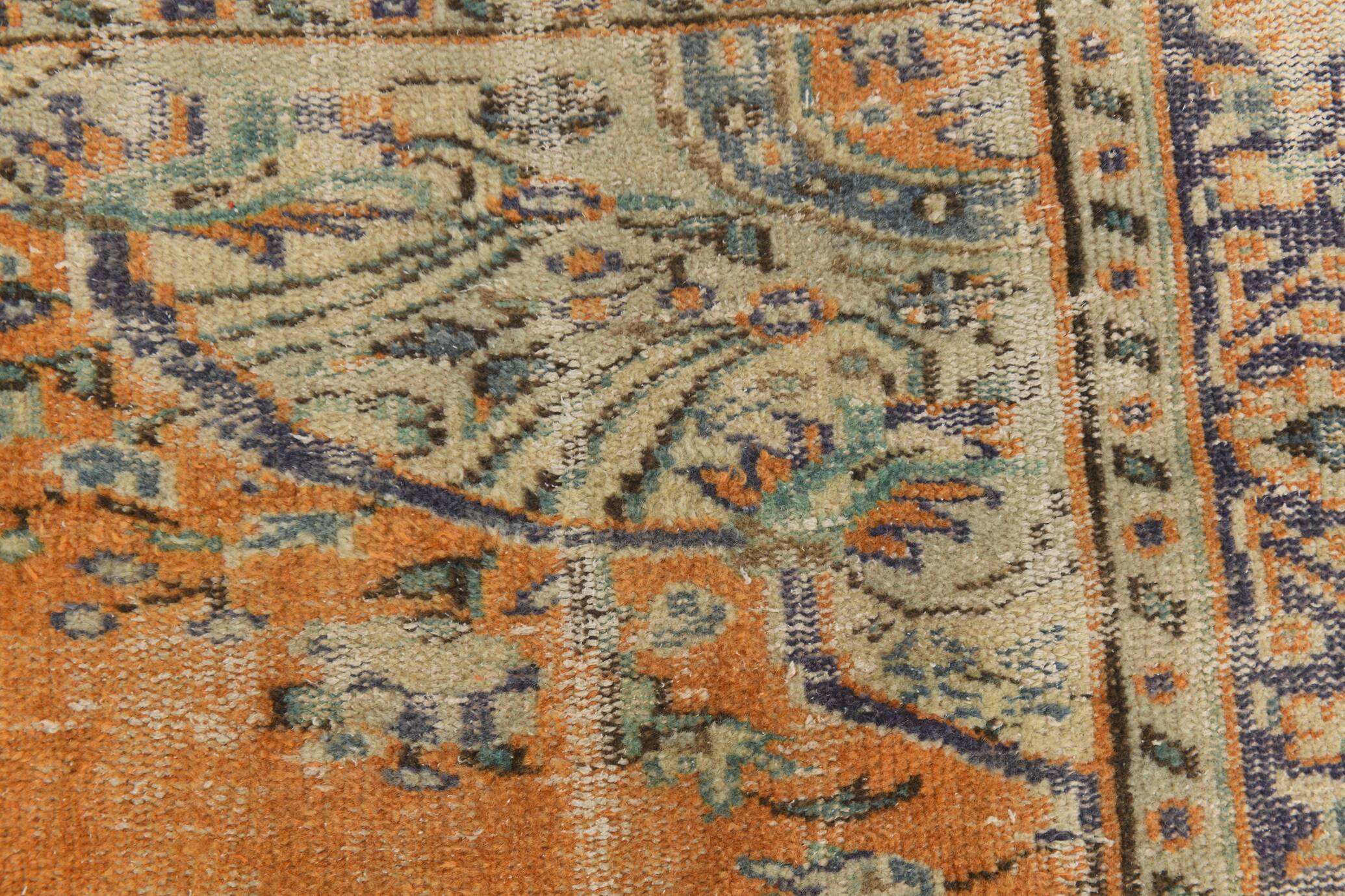7x9 Orange & Cream Oriental Pattern Vintage Rug, 202x282Cm