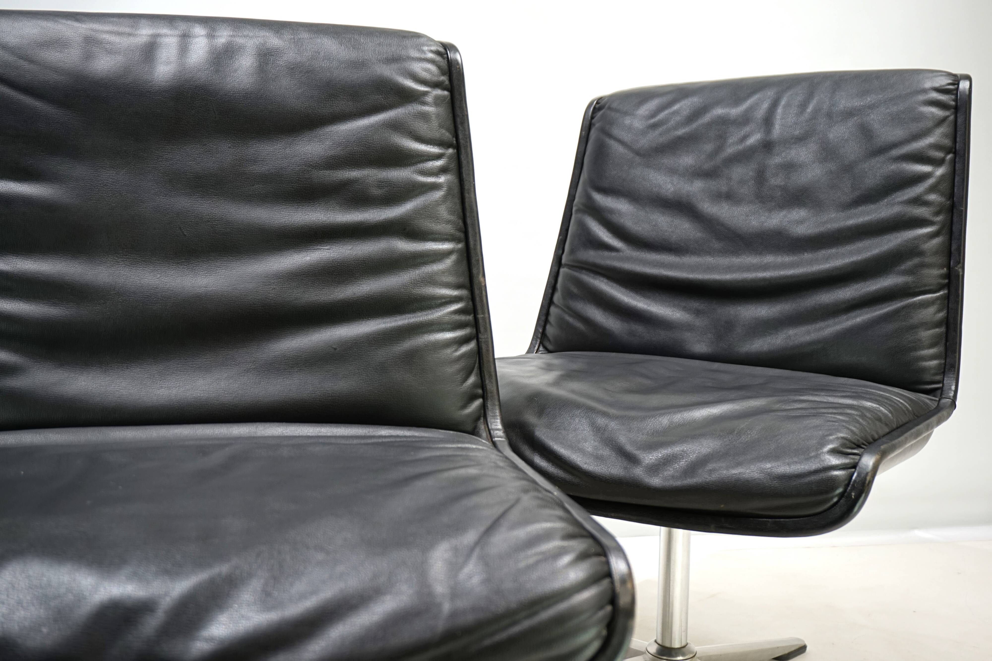 Wilhahn Delta set of 2 leather conference / dining chairs by Delta, 1960