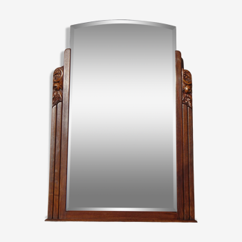 Art Deco mirror, solid walnut support, 88x126 cm