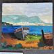 Suite de 3 huiles sur panneaux - paysages marins
