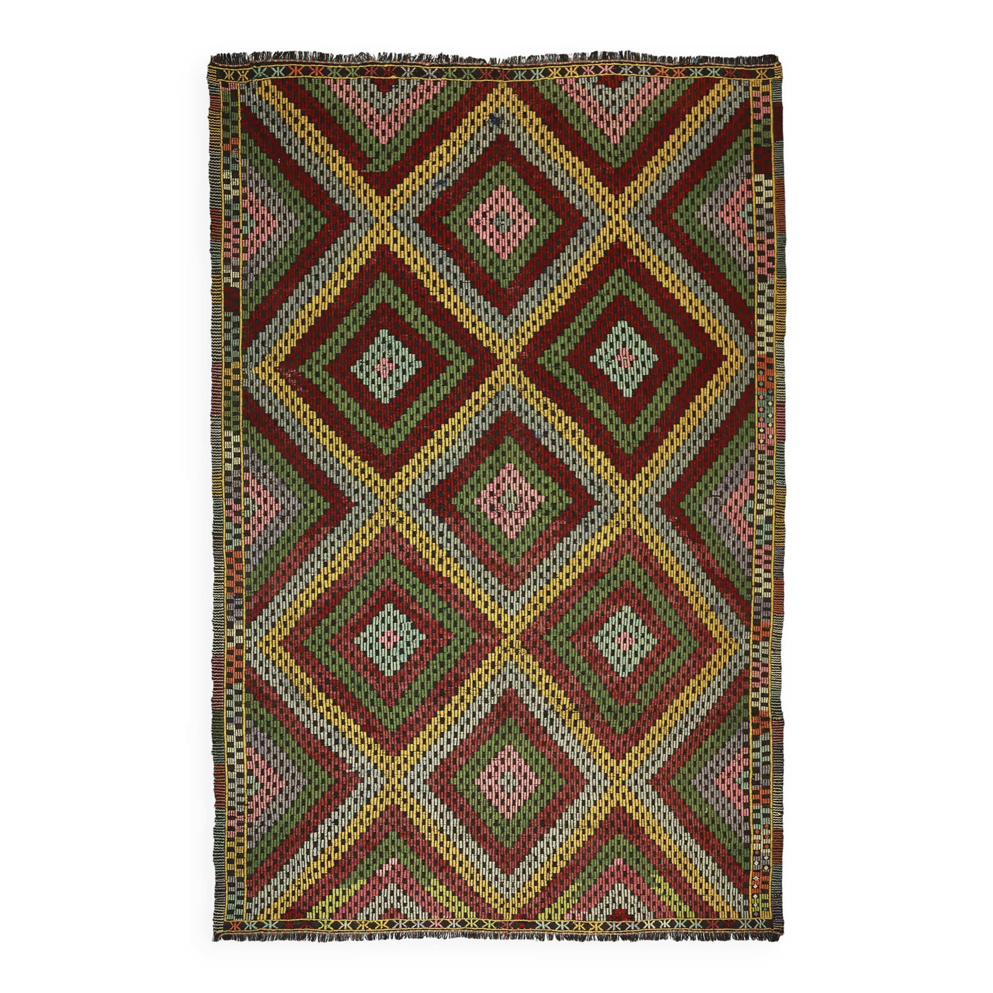 Grand Turkish Kilim Yoruk Vintage 211x310 cm Geometric Multicoloured