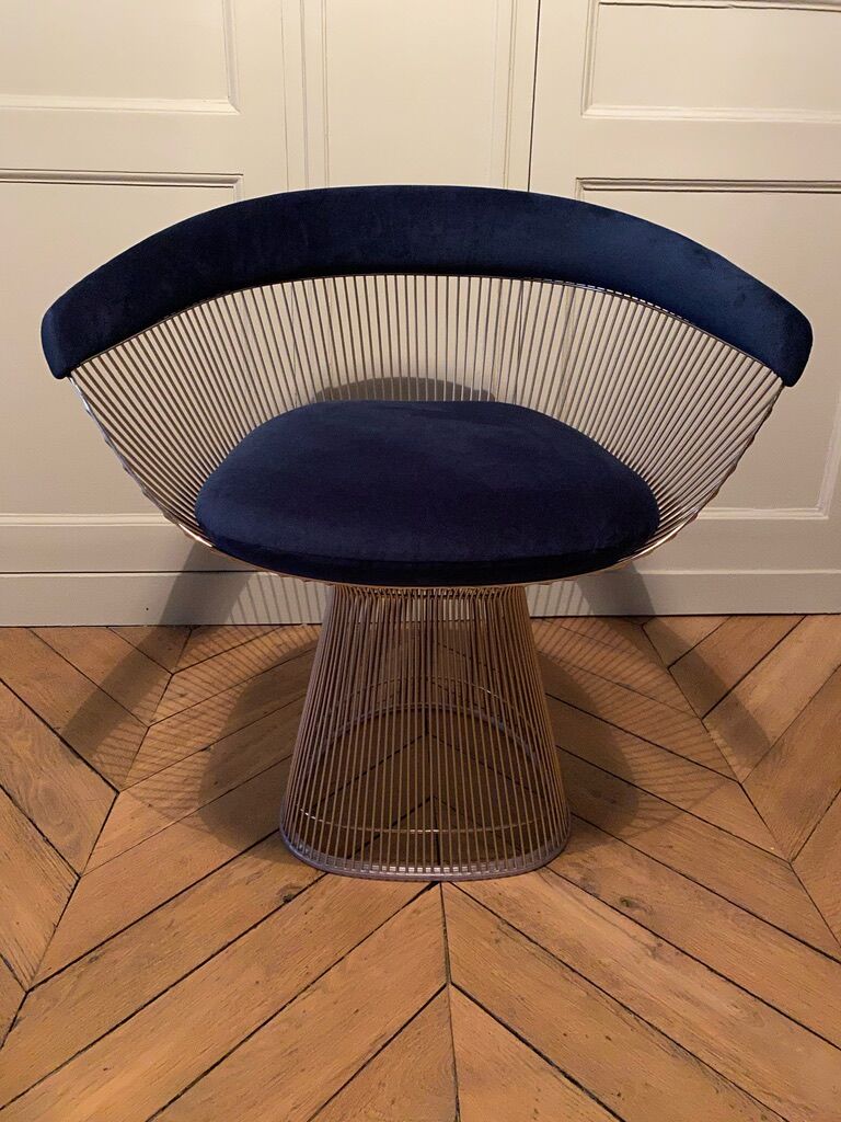 Warren Platner armchair for Knoll in blue velvet