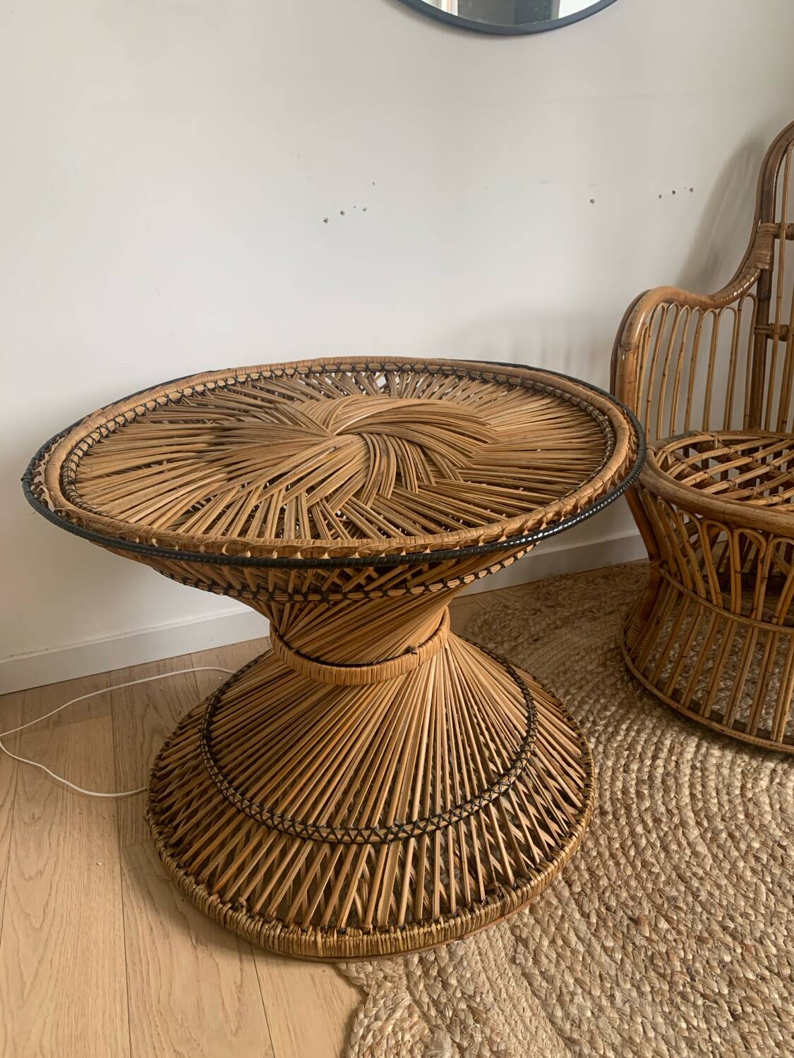 Table rotin diabolo vintage