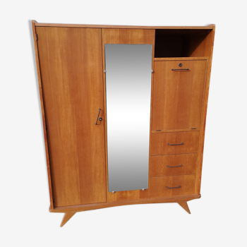 Armoire pieds compas avec espace secrétaire, 1970