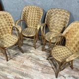 Set of 4 chestnut woven armchairs