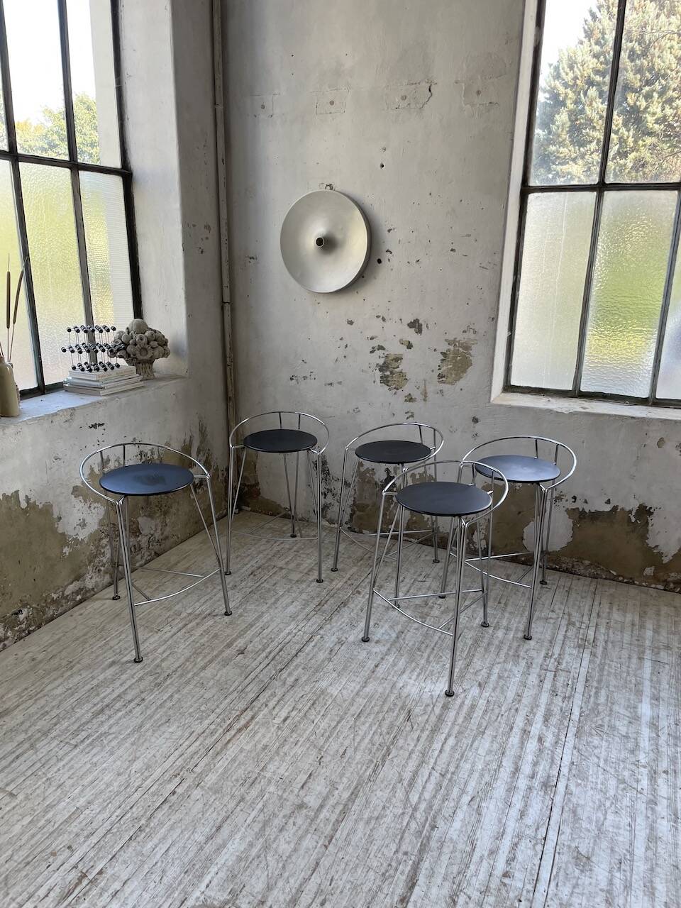 Set of 5 high stools "silver moon" Pascal Mourgue