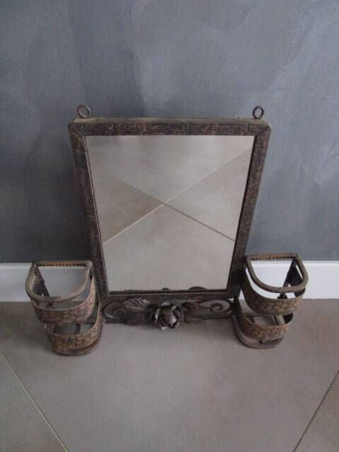 Miroir porte brosses mural art deco en fer forgé