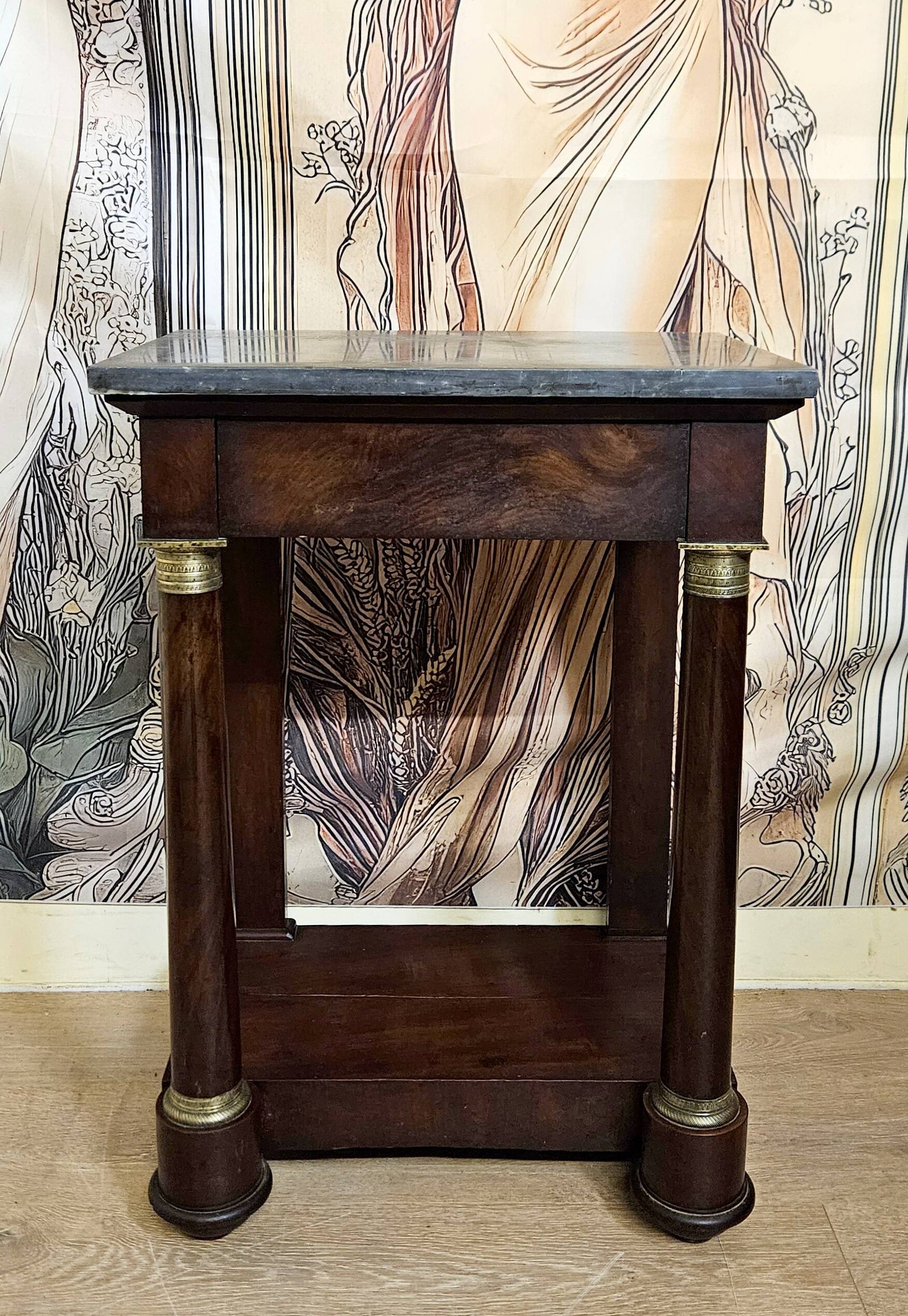 Console / Side table in mahogany and marble – Empire period, 19th century
